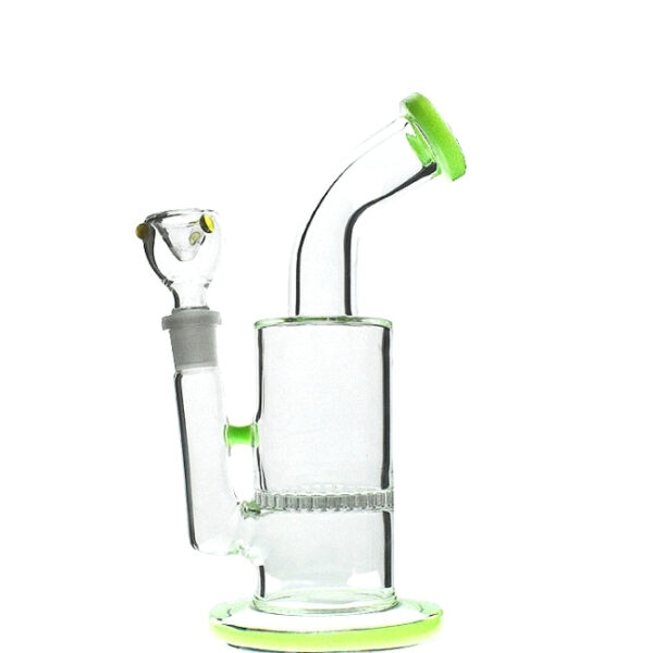 7" GLASS BYLATERAL BENT BIOLING DESIGN WITH HONEYCOMB PERC WATER PIPE (ASSORTED)