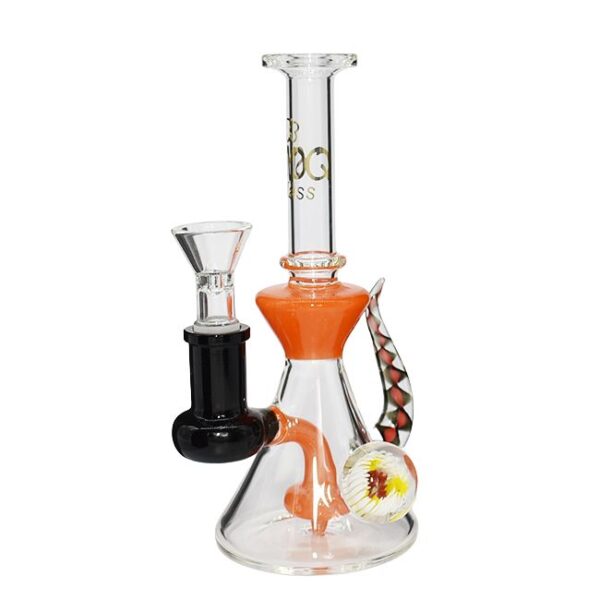 SMOQ GLASS 9" FLORAL BEAKER BLOWN DESIGN WITH INLINE HORN PERC WATER PIPE