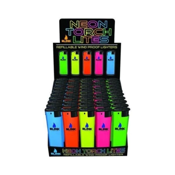 BLINK REFILLABLE WIND PROOF NEON TORCH LITES (ASSORTED COLORS) 50CT/DISPLAY
