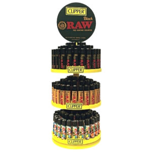 CLIPPER RAW LIGHTER BLACK, ECO, JET 3 TIER CAROUSEL 144CT / DISPLAY