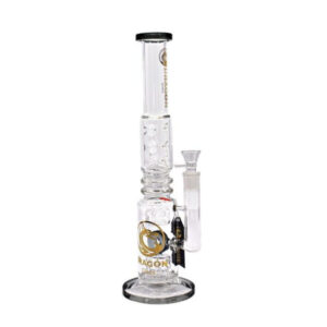 DRAGON GLASS 16" HIGH QUALITY STRAIGHT TUBE WITH RING DESIGN GLASS WATER PIPE