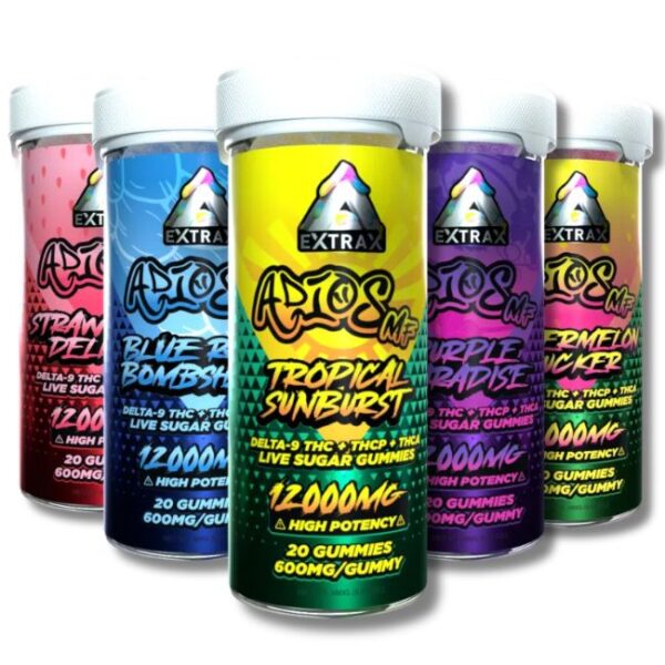 EXTRAX ADIOS MF D9 + THC + THCP + THCA LIVE SUGAR 12000MG GUMMIES 20CT JAR