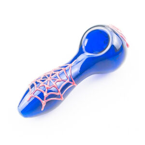 GLASS 3" INCH MOLINE SPIDER WEB GLOW IN THE DARK DESIGN HAND PIPE