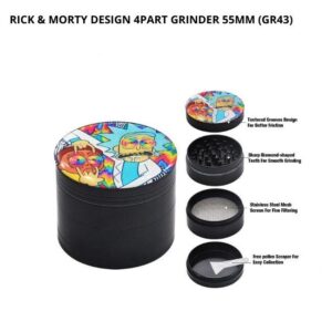 ALUMINIUM METAL ZINC RICK & MORTY 4 PART 55MM GRINDER ASSORTED DESIGN
