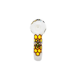 WHITE GLASS HONEY BEE WAX 4 INCH HAND PIPE "HP096"
