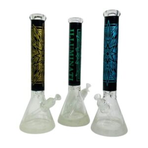 ILLUMINATI GLASS 16" THICK BLACK STAR WITH ETCHED BASE BEAKER WATER PIPE