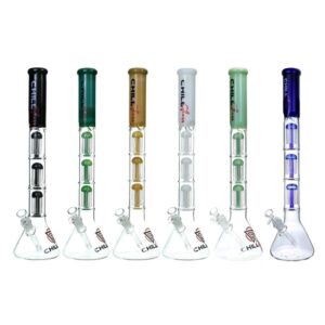 CHILL GLASS BEAKER WITH THREE TREE PERC WATER PIPE