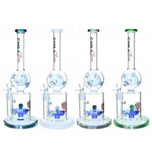 CHILL GLASS 12 INCH GLOBE FLIME DESIGN WITH BASE SHOWERHEAD PERC WATERPIPE "JLC102"