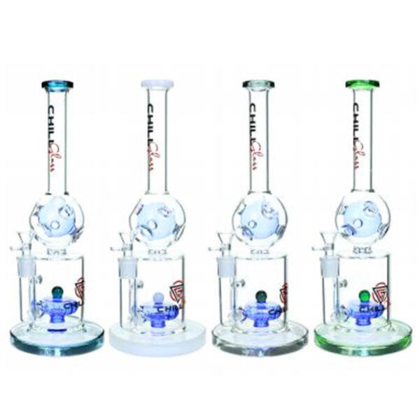 CHILL GLASS 12 INCH GLOBE FLIME DESIGN WITH BASE SHOWERHEAD PERC WATERPIPE "JLC102"