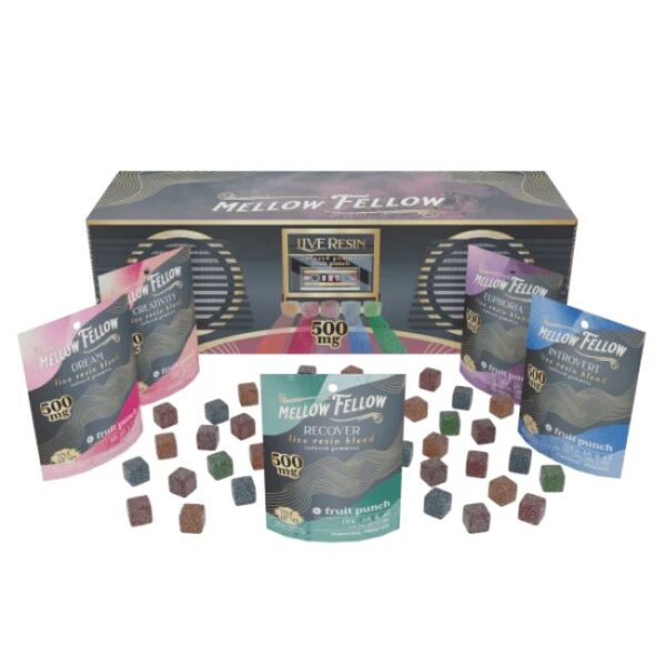 MELLOW FELLOW LIVE RESIN INFUSED 500MG GUMMIES ASSORTED BLEND FRUIT PUNCH 30CT/ BOX