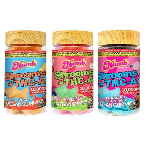 NUMB SHROOMS + THC-A 10,000MG 20CT/BOX VEGAN GUMMIES