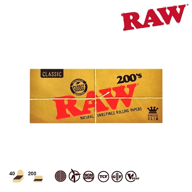 RAW 200'S ROLLING PAPER 200 LEAVES PER PACK / 40 PER BOX - Image 2