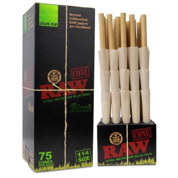 RAW BLACK ORGANIC PRE ROLLED CONE 75CT/ BOX