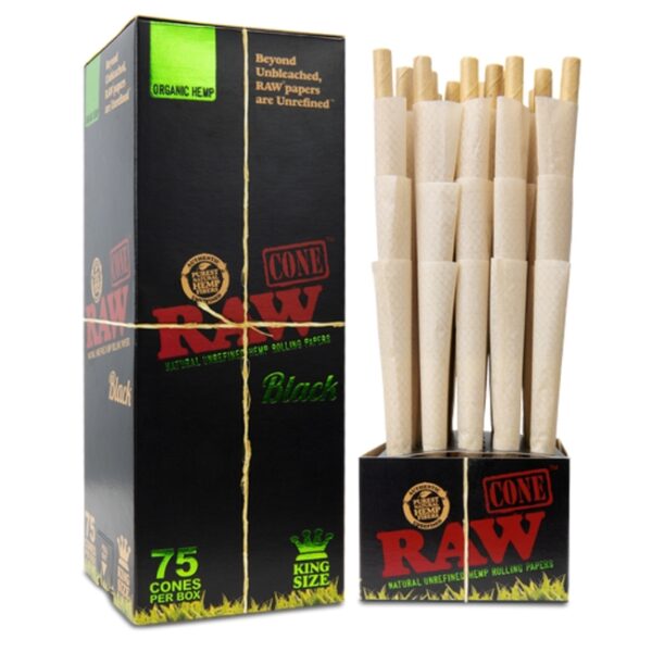 RAW BLACK ORGANIC PRE ROLLED CONE 75CT/ BOX - Image 2
