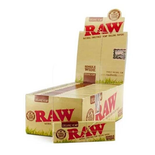 RAW ORGANIC HEMP SINGLE WIDE PAPER 50 PER BOX