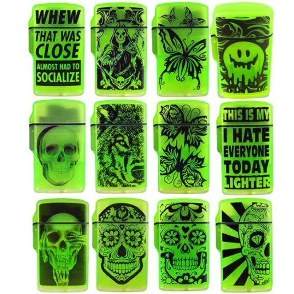 SMOKE ZILLA GLOW IN THE DARK FLIP TOP TORCH LIGHTERS 15CT/ DISPLAY