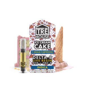TRE HOUSE DELTA 8 LIVE RESIN+DELTA 10+THC-P 1 GRAM CARTRIDGE 5CT/BOX  (ICE CREAM CAKE - INDICA)