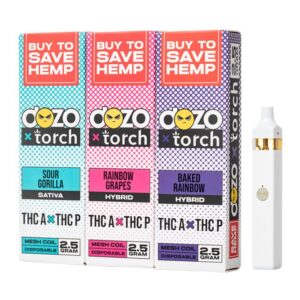 TORCH X DOZO THCA + D8 THC + D9 THC + THCP AND CDT 2.5GM DISPO 5CT/ BOX