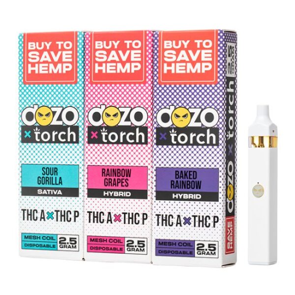 TORCH X DOZO THCA + D8 THC + D9 THC + THCP AND CDT 2.5GM DISPO 5CT/ BOX