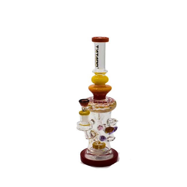 TATOO GLASS 14" ORANGE RECYCLER SHARP STONE DESIGN WATER PIPE