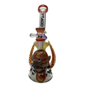 TATOO GLASS 12" SKULL HORN DESIGN COLORFULL HEAVY DUTY WATER PIPE