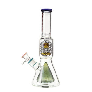 CHEECH GLASS 12" HEAVY BEAKER BLIME DESIGN WITH PYRAMID FLOME DESIGN WATER PIPE