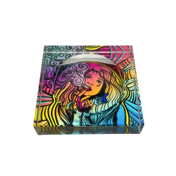 CLOVER GLASS SMOKING GIRL DESIGN ASHTRAY