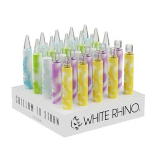 WHITE RHINO CHILLUM TO STRAW 25CT GLOW DISPLAY  QUARTZ TIP