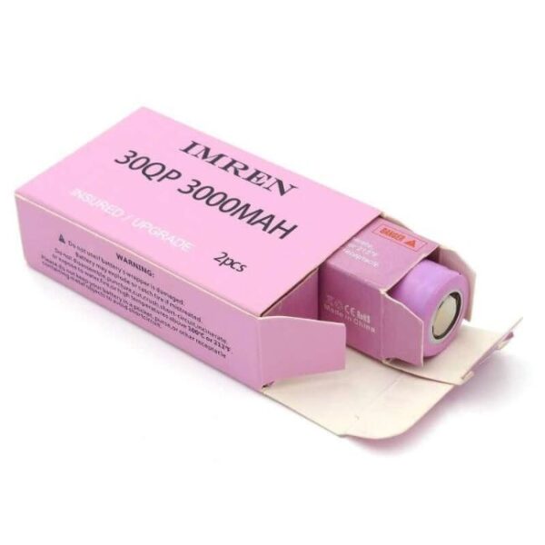 IMREN 18650 3000mAh 30QP 15A RECHARGEABLE BATTERY PINK 2CT/PACK