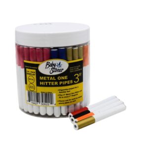 BABY STONER 3'' METAL ONE HITTER CIGARETTE PIPES 100CT/ JAR ASSORTED COLOR