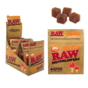 RAW MIND BLOWERS AMANITA MUSCARIA INFUSED MUSHROOM GUMMIES 4-PER PACK 8CT/BOX