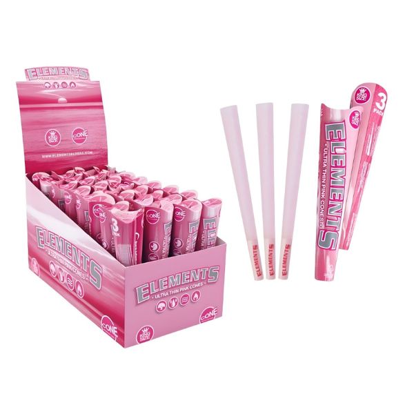 ELEMENTS PINK 3PK KING SIZE PRE ROLLED CONES 32CT/ BOX